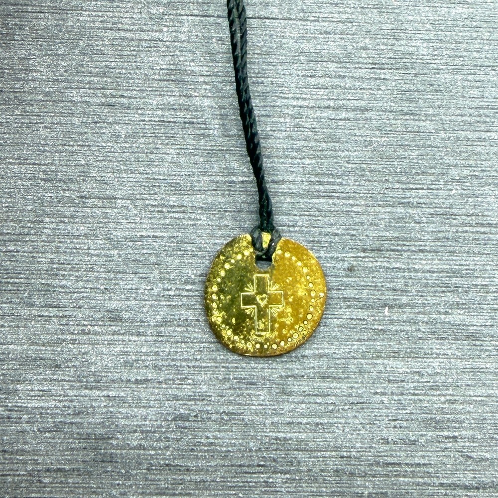 Gold Tone Cross Heart Pendant Black Cord Necklace Christian Faith Jewelry Gift